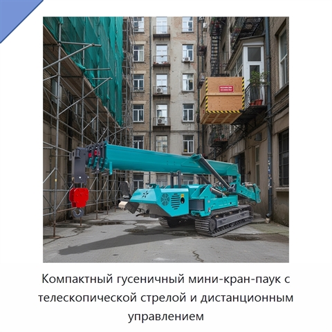 Компактный гусеничный мини-кран-паук с телескопической стрелой и дистанционным управлением
