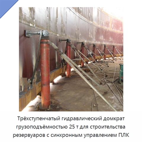 Трёхступенчатый гидравлический домкрат грузоподъёмностью 25 т для строительства резервуаров с синхронным управлением ПЛК