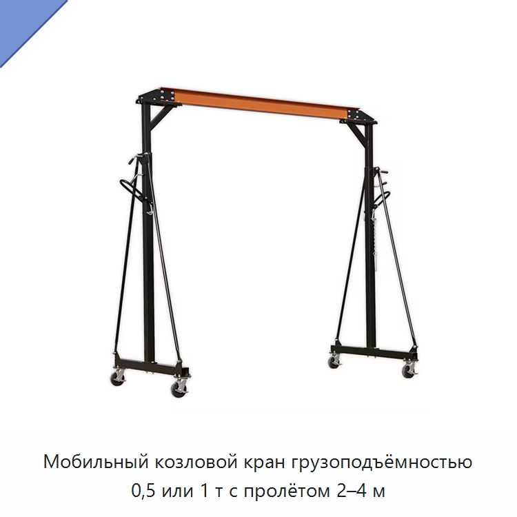 Мобильный козловой кран грузоподъёмностью 0,5 или 1 т с пролётом 2–4 м — Краны