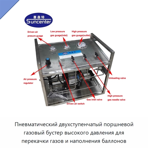 Пневматический двухступенчатый поршневой газовый бустер высокого давления для перекачки газов и наполнения баллонов