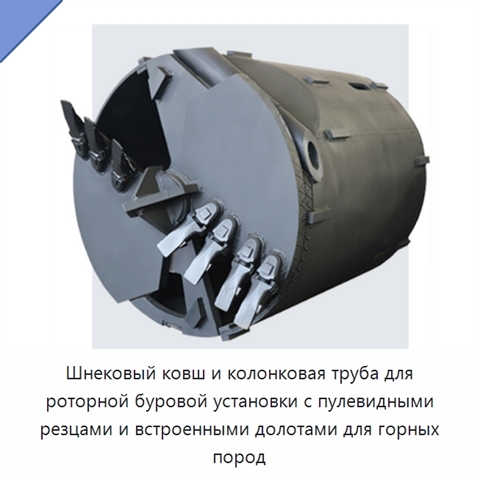 Шнековый ковш и колонковая труба для роторной буровой установки с пулевидными резцами и встроенными долотами для горных пород