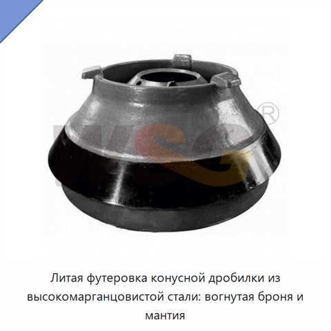 Литая футеровка конусной дробилки из высокомарганцовистой стали: вогнутая броня и мантия