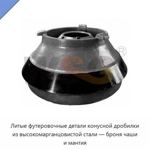 Литые футеровочные детали конусной дробилки из высокомарганцовистой стали — броня чаши и мантия
