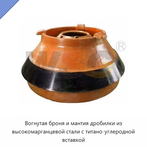 Вогнутая броня и мантия дробилки из высокомарганцевой стали с титано-углеродной вставкой