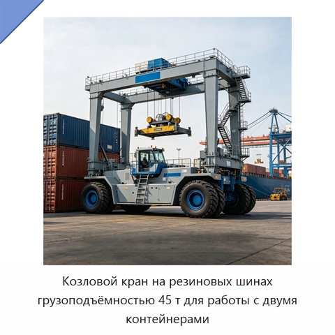 Козловой кран на резиновых шинах грузоподъёмностью 45 т для работы с двумя контейнерами