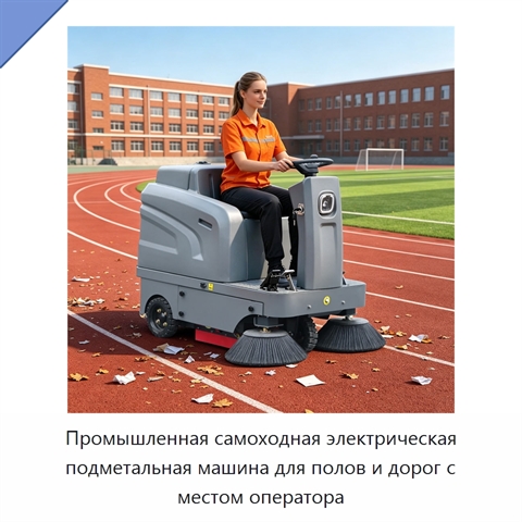Промышленная самоходная электрическая подметальная машина для полов и дорог с местом оператора