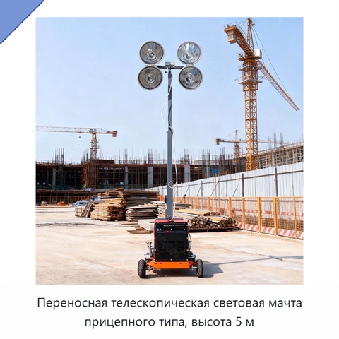 Переносная телескопическая световая мачта прицепного типа, высота 5 м