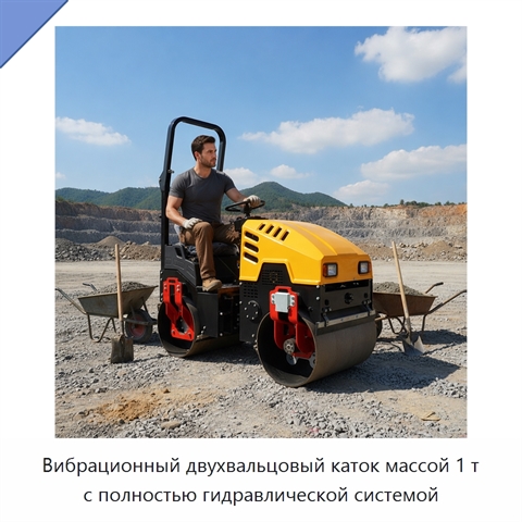 Вибрационный двухвальцовый каток массой 1 т с полностью гидравлической системой