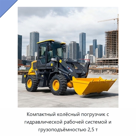 Компактный колёсный погрузчик с гидравлической рабочей системой и грузоподъёмностью 2,5 т