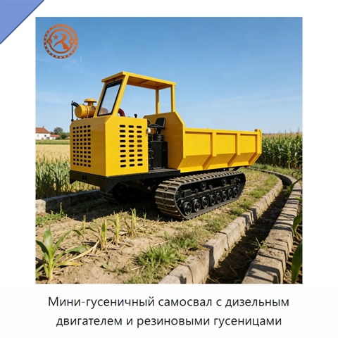 Мини-гусеничный самосвал с дизельным двигателем и резиновыми гусеницами