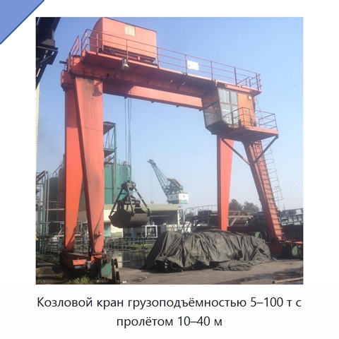 Козловой кран грузоподъёмностью 5–100 т с пролётом 10–40 м