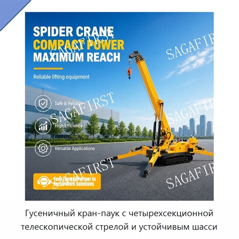 Гусеничный кран-паук с четырехсекционной телескопической стрелой и устойчивым шасси