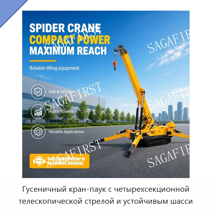 Гусеничный кран-паук с четырехсекционной телескопической стрелой и устойчивым шасси — Краны