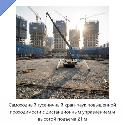 Самоходный гусеничный кран-паук повышенной проходимости с дистанционным управлением и высотой подъема 21 м