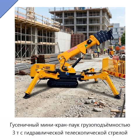Гусеничный мини-кран-паук грузоподъёмностью 3 т с гидравлической телескопической стрелой