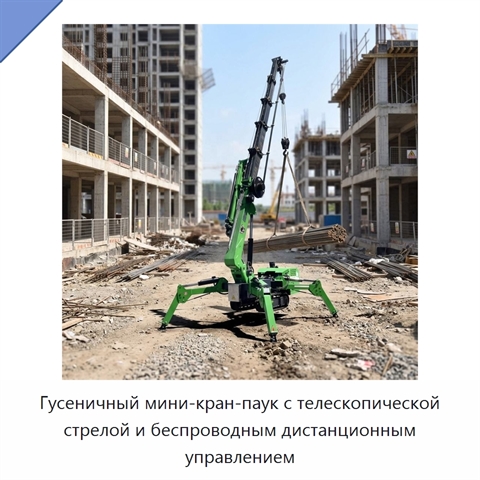 Гусеничный мини-кран-паук с телескопической стрелой и беспроводным дистанционным управлением