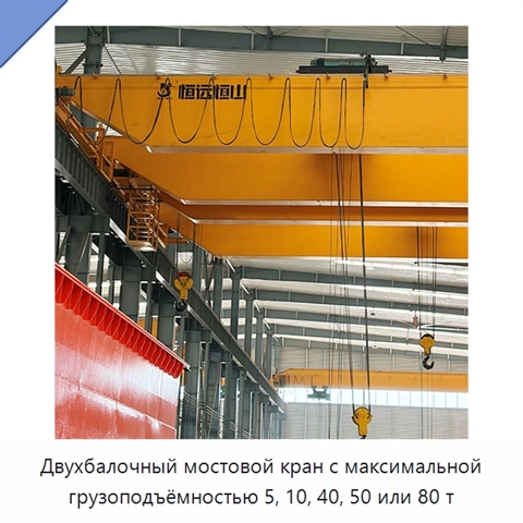 Двухбалочный мостовой кран с максимальной грузоподъёмностью 5, 10, 40, 50 или 80 т