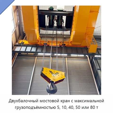 Двухбалочный мостовой кран с максимальной грузоподъёмностью 5, 10, 40, 50 или 80 т