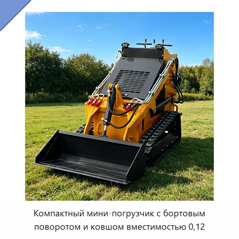 Компактный мини-погрузчик с бортовым поворотом и ковшом вместимостью 0,12