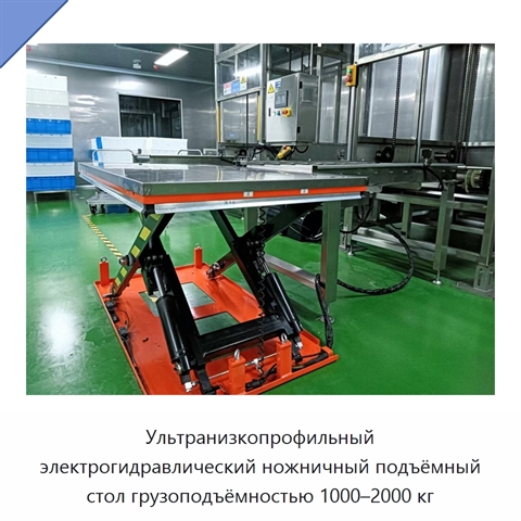 Ультранизкопрофильный электрогидравлический ножничный подъёмный стол грузоподъёмностью 1000–2000 кг