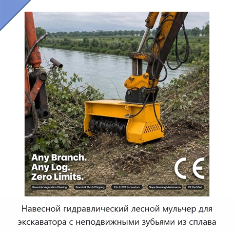 Навесной гидравлический лесной мульчер для экскаватора с неподвижными зубьями из сплава