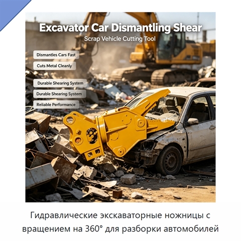 Гидравлические экскаваторные ножницы с вращением на 360° для разборки автомобилей