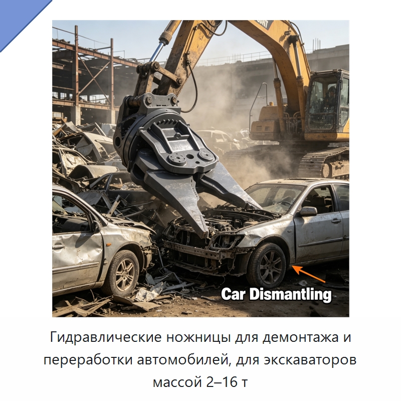 Гидравлические ножницы для демонтажа и переработки автомобилей, для экскаваторов массой 2–16 т — Навесное оборудование для строительной техники