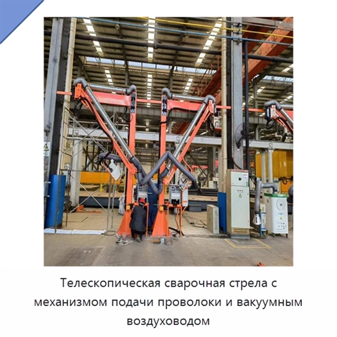 Телескопическая сварочная стрела с механизмом подачи проволоки и вакуумным воздуховодом