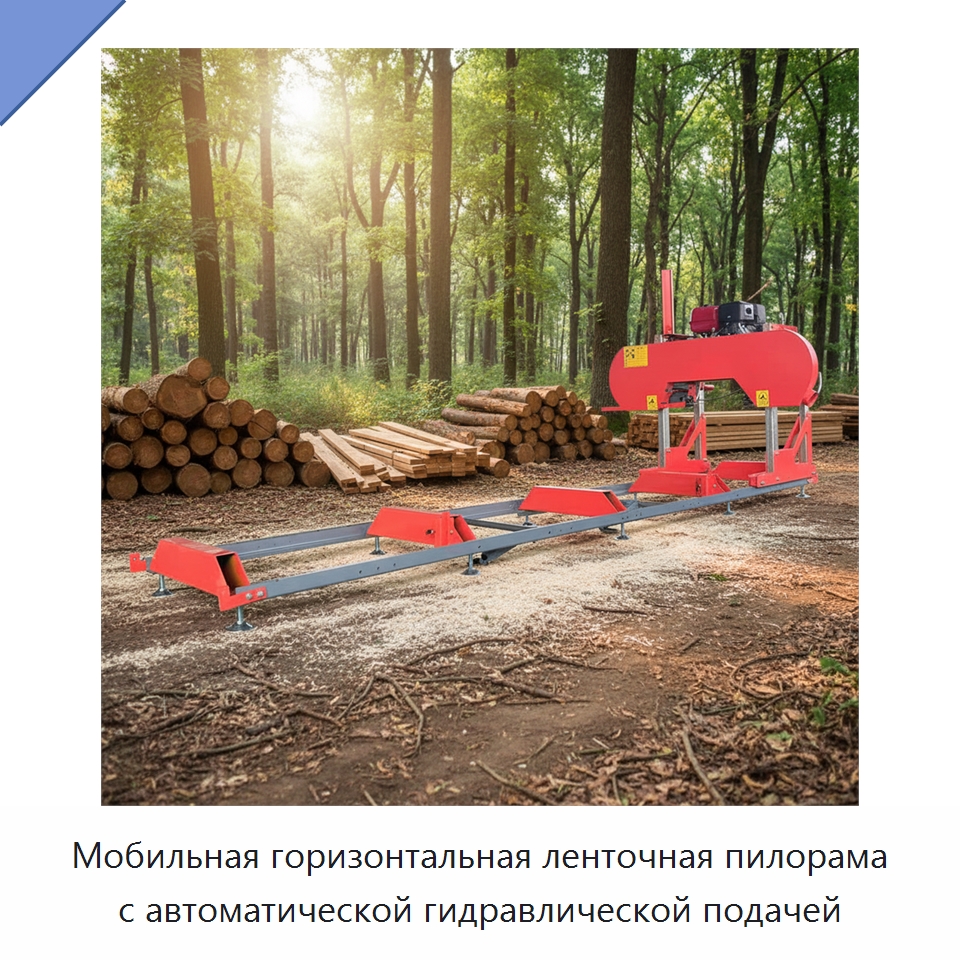 Мобильная горизонтальная ленточная пилорама с автоматической гидравлической подачей — Лесохозяйственная техника