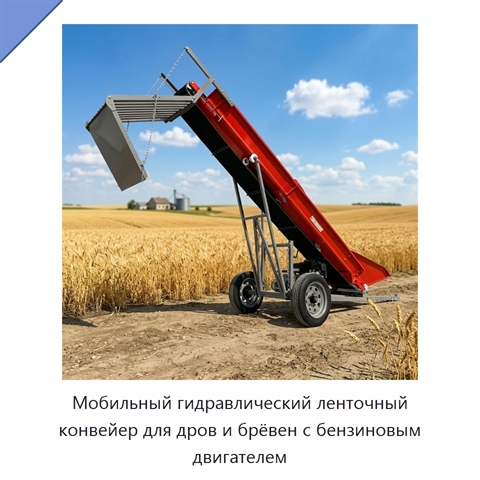 Мобильный гидравлический ленточный конвейер для дров и брёвен с бензиновым двигателем
