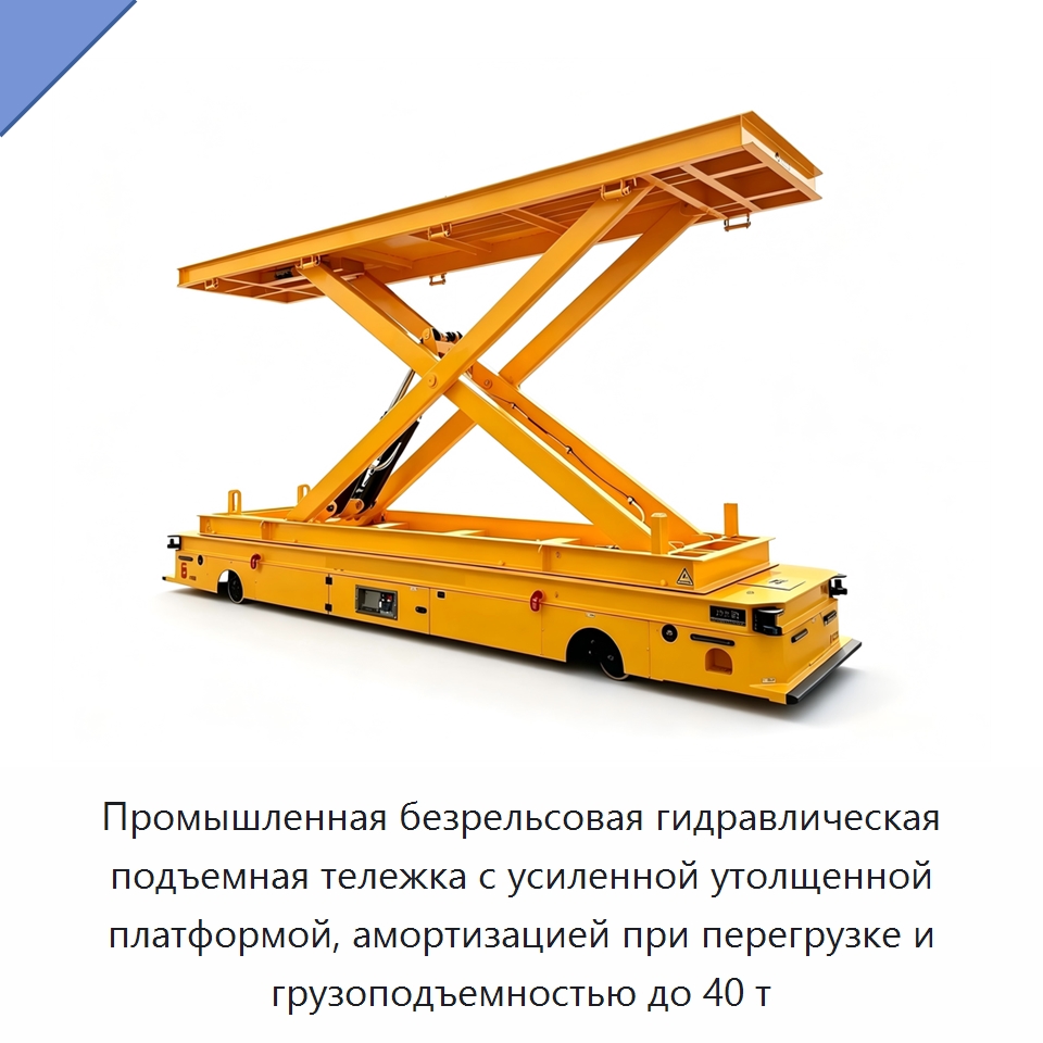 Промышленная безрельсовая гидравлическая подъемная тележка с усиленной утолщенной платформой, амортизацией при перегрузке и грузоподъемностью до 40 т — Прочее подъемно-транспортное оборудование