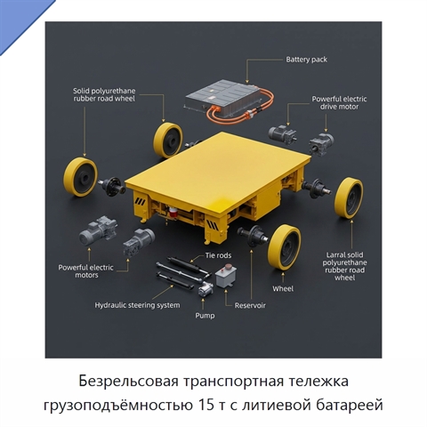 Безрельсовая транспортная тележка грузоподъёмностью 15 т с литиевой батареей