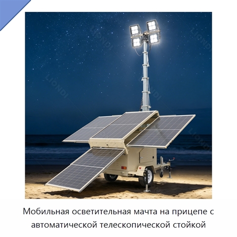 Мобильная осветительная мачта на прицепе с автоматической телескопической стойкой