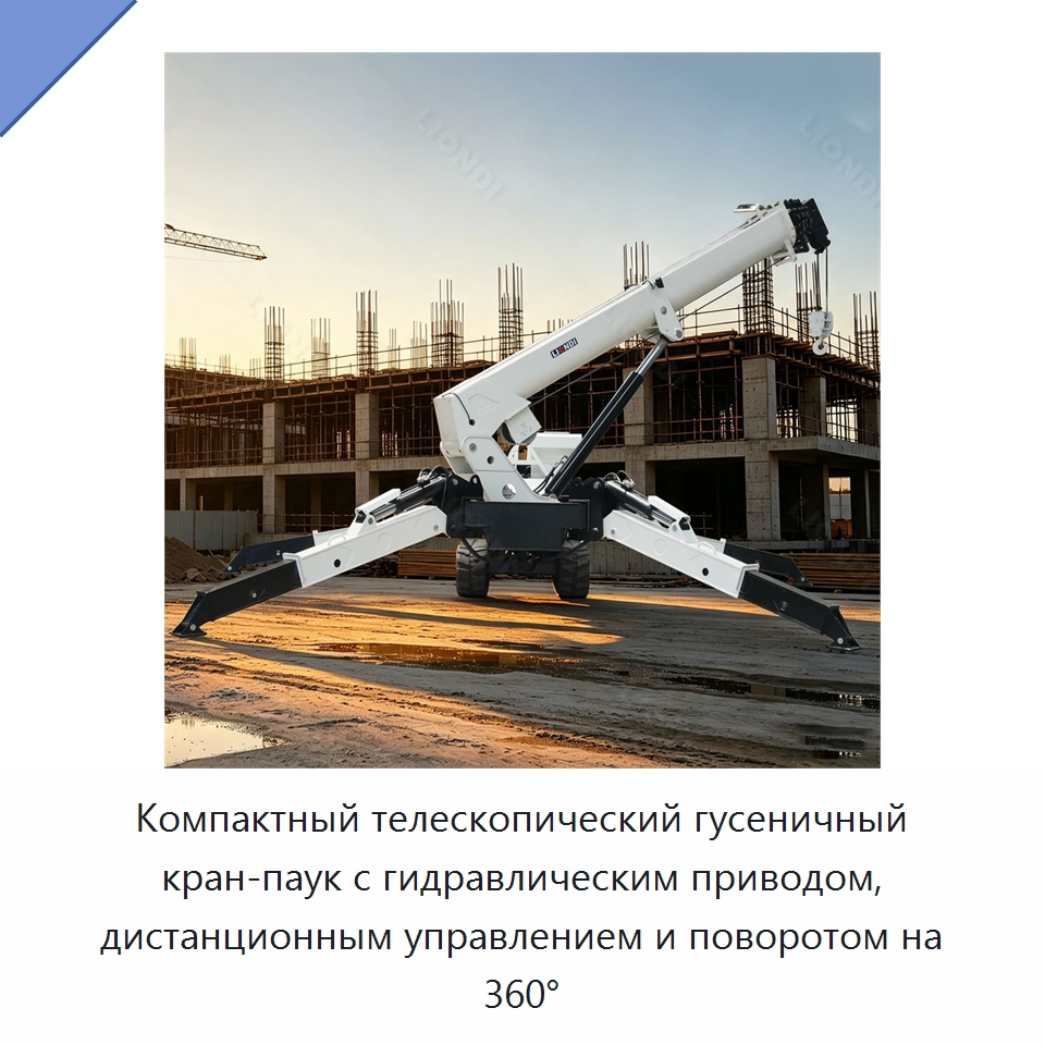 Компактный телескопический гусеничный кран-паук с гидравлическим приводом, дистанционным управлением и поворотом на 360° — Краны