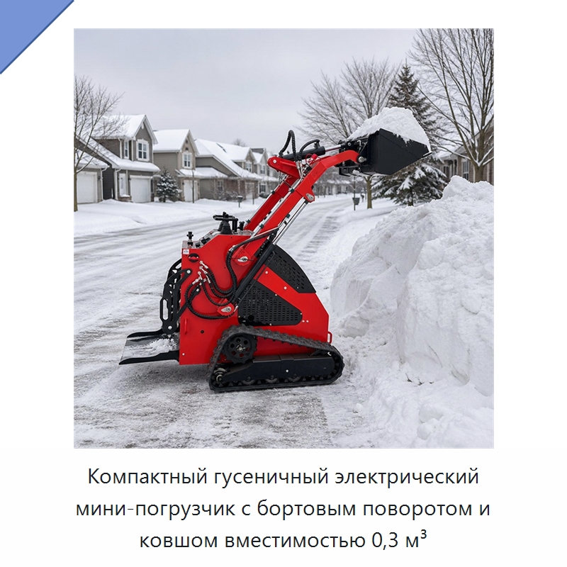 Компактный гусеничный электрический мини-погрузчик с бортовым поворотом и ковшом вместимостью 0,3 м³ — Землеройная техника