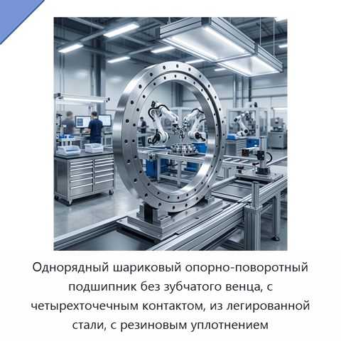 Однорядный шариковый опорно-поворотный подшипник без зубчатого венца, с четырехточечным контактом, из легированной стали, с резиновым уплотнением