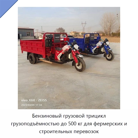 Бензиновый грузовой трицикл грузоподъёмностью до 500 кг для фермерских и строительных перевозок