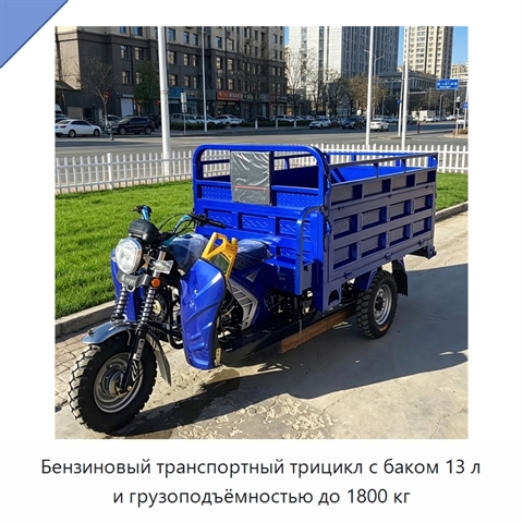 Бензиновый транспортный трицикл с баком 13 л и грузоподъёмностью до 1800 кг