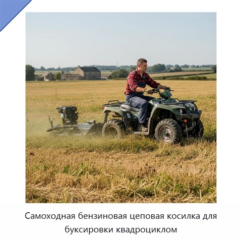 Самоходная бензиновая цеповая косилка для буксировки квадроциклом