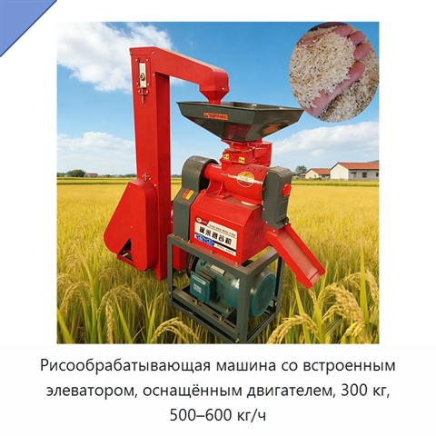 Рисообрабатывающая машина со встроенным элеватором, оснащённым двигателем, 300 кг, 500–600 кг/ч