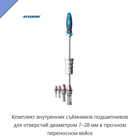 Комплект внутренних съёмников подшипников для отверстий диаметром 7–28 мм в прочном переносном кейсе