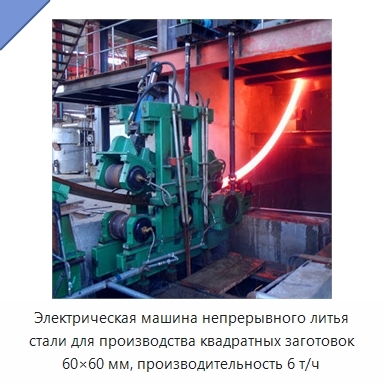 Электрическая машина непрерывного литья стали для производства квадратных заготовок 60×60 мм, производительность 6 т/ч