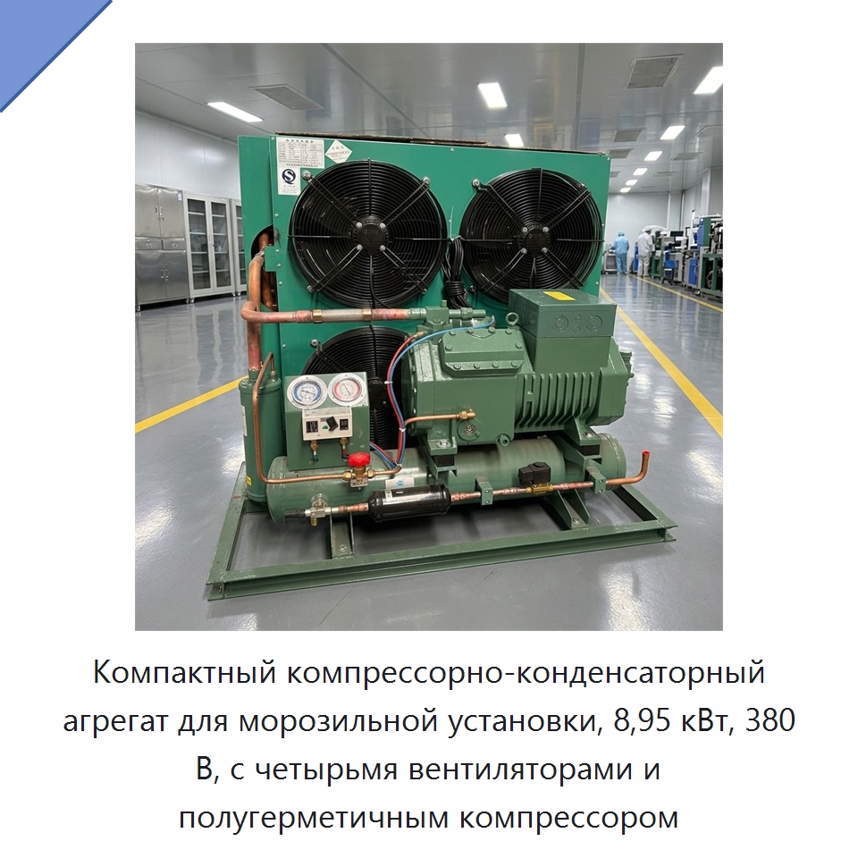 Компактный компрессорно-конденсаторный агрегат для морозильной установки, 8,95 кВт, 380 В, с четырьмя вентиляторами и полугерметичным компрессором — Компрессорно-конденсаторные агрегаты