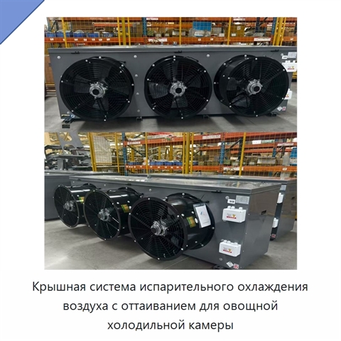 Крышная система испарительного охлаждения воздуха с оттаиванием для овощной холодильной камеры