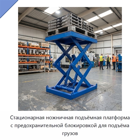 Стационарная ножничная подъёмная платформа с предохранительной блокировкой для подъёма грузов