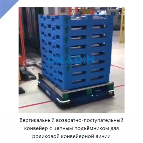 Вертикальный возвратно-поступательный конвейер с цепным подъёмником для роликовой конвейерной линии