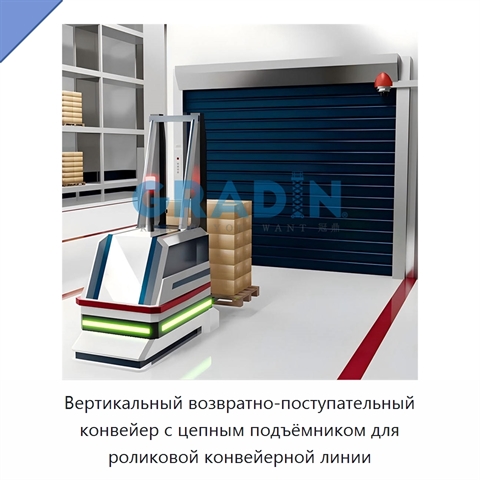 Вертикальный возвратно-поступательный конвейер с цепным подъёмником для роликовой конвейерной линии