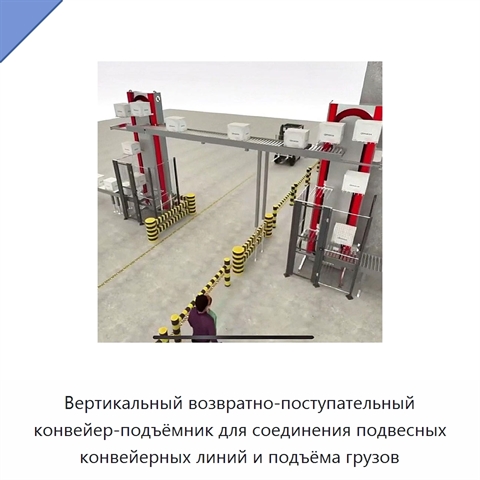 Вертикальный возвратно-поступательный конвейер-подъёмник для соединения подвесных конвейерных линий и подъёма грузов