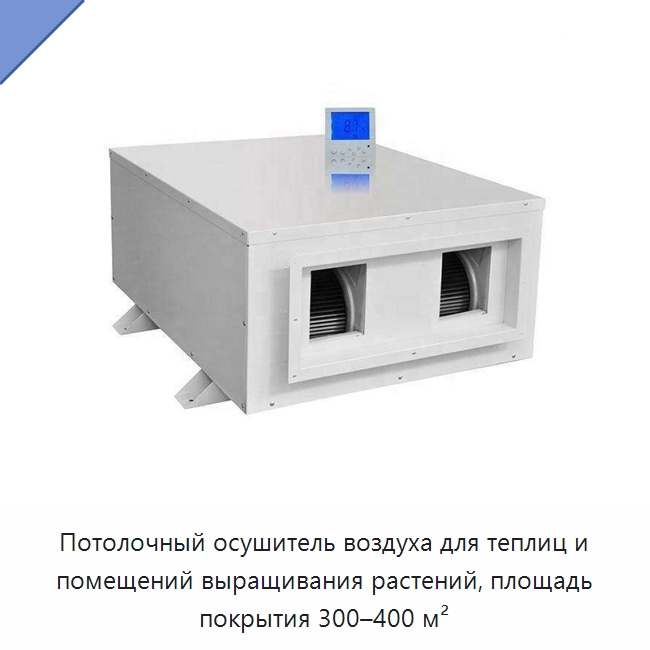 Потолочный осушитель воздуха для теплиц и помещений выращивания растений, площадь покрытия 300–400 м²
