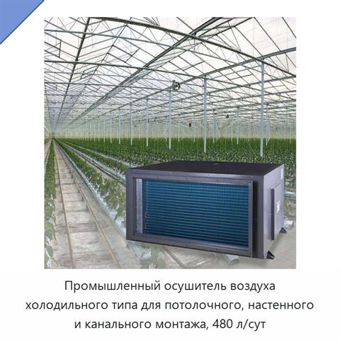 Промышленный осушитель воздуха холодильного типа для потолочного, настенного и канального монтажа, 480 л/сут